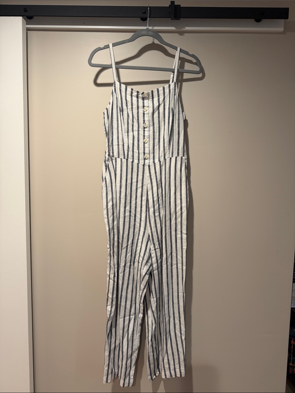 Old Navy White and Navy Vertical Stripe Sleeveless Jumpsuit